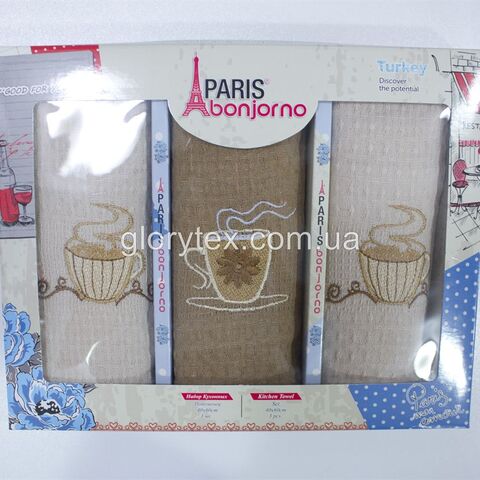 Набор кухонных вафельных полотенец 40x60 Paris bonjorno арт.2229